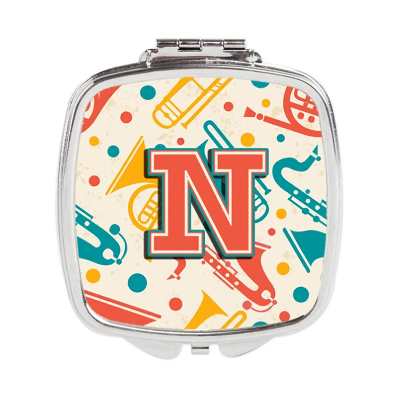 Carolines Treasures CJ2001-NSCM Letter N Retro Teal Orange Musical Instruments Initial Compact Mirror