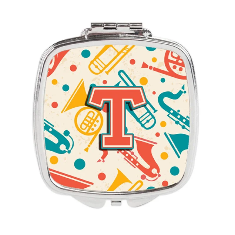 Carolines Treasures CJ2001-TSCM Letter T Retro Teal Orange Musical Instruments Initial Compact Mirror