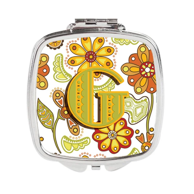 Carolines Treasures CJ2003-GSCM Letter G Floral Mustard & Green Compact Mirror