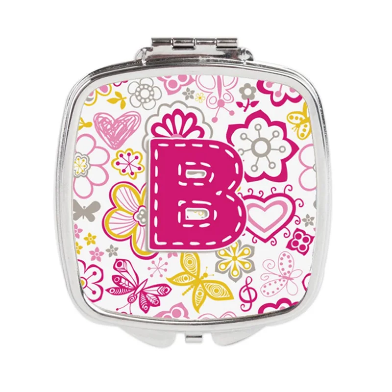 Carolines Treasures CJ2005-BSCM Letter B Flowers & Butterflies Pink Compact Mirror