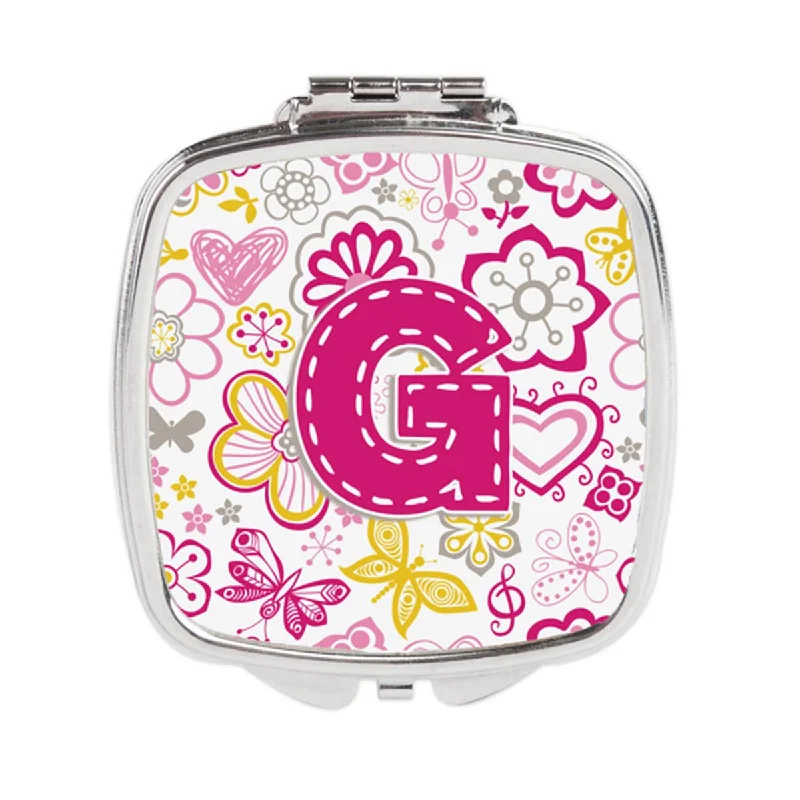 Carolines Treasures CJ2005-GSCM Letter G Flowers & Butterflies Pink Compact Mirror