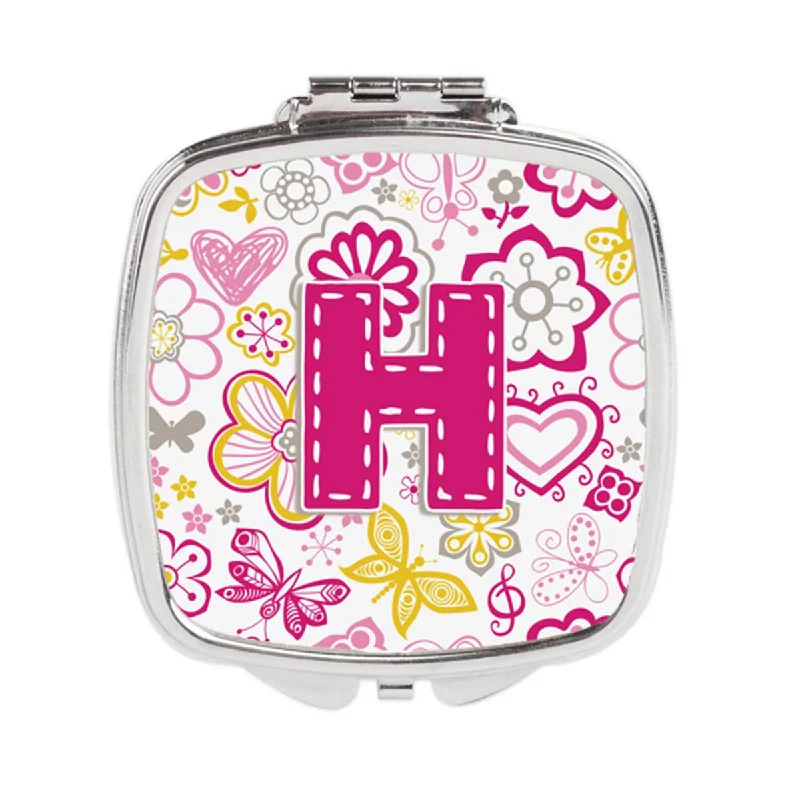 Carolines Treasures CJ2005-HSCM Letter H Flowers & Butterflies Pink Compact Mirror