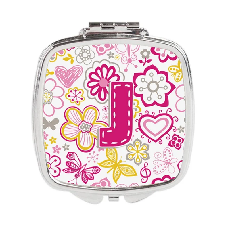 Carolines Treasures CJ2005-JSCM Letter J Flowers & Butterflies Pink Compact Mirror