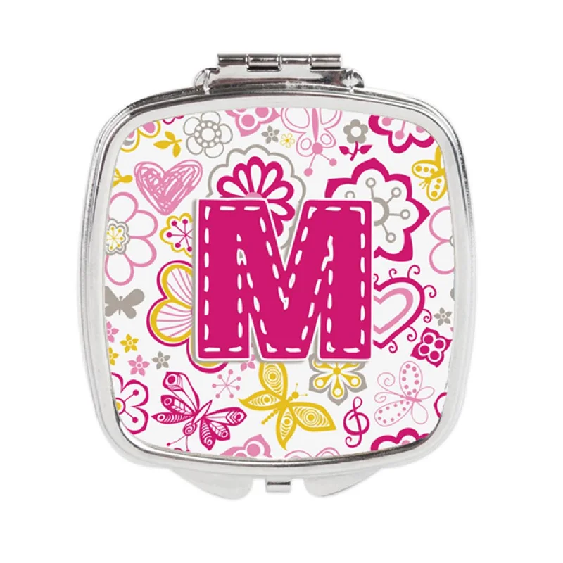 Carolines Treasures CJ2005-MSCM Letter M Flowers & Butterflies Pink Compact Mirror