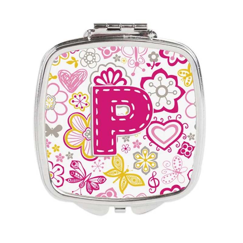 Carolines Treasures CJ2005-PSCM Letter P Flowers & Butterflies Pink Compact Mirror