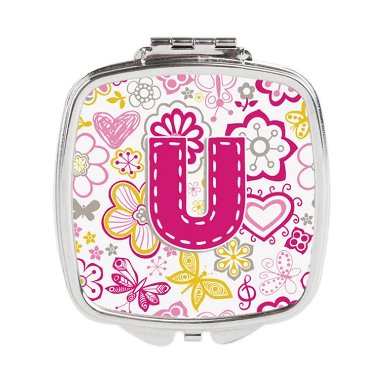 Carolines Treasures CJ2005-USCM Letter U Flowers & Butterflies Pink Compact Mirror