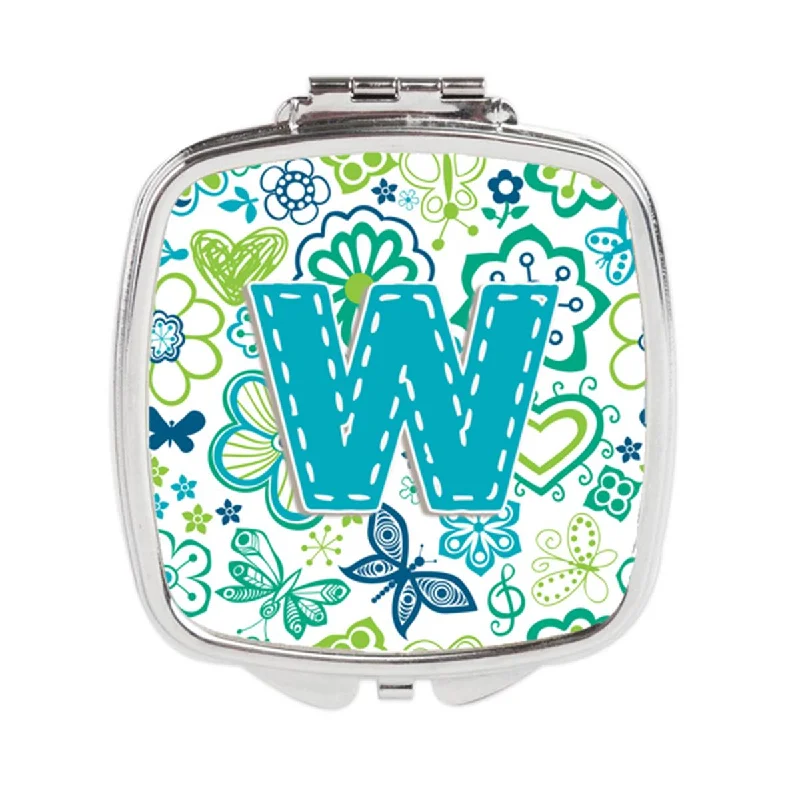 Carolines Treasures CJ2006-WSCM Letter W Flowers & Butterflies Teal Blue Compact Mirror