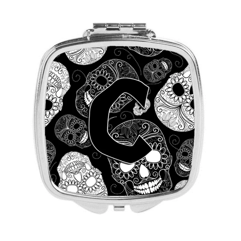 Carolines Treasures CJ2008-CSCM Letter C Day of the Dead Skulls Black Compact Mirror