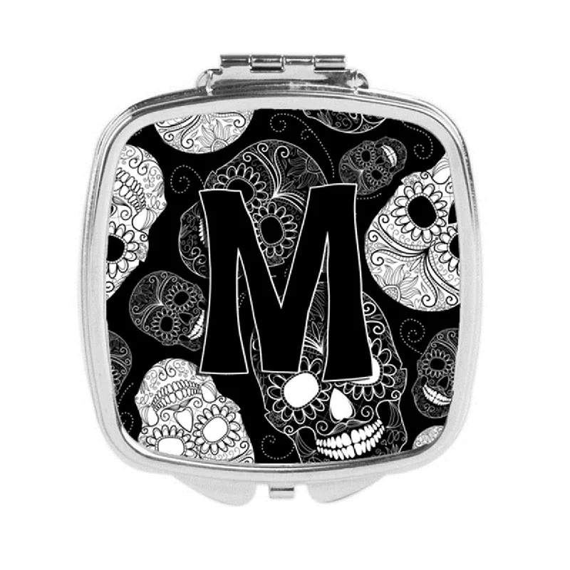 Carolines Treasures CJ2008-MSCM Letter M Day of the Dead Skulls Black Compact Mirror