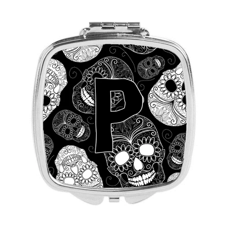 Carolines Treasures CJ2008-PSCM Letter P Day of the Dead Skulls Black Compact Mirror