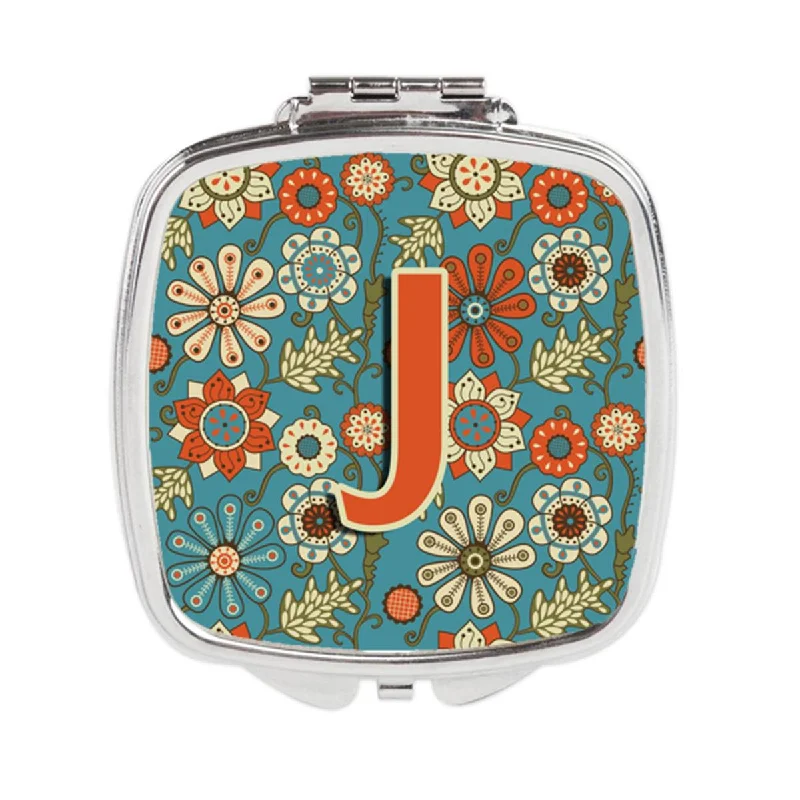 Carolines Treasures CJ2012-JSCM Letter J Flowers Retro Blue Compact Mirror