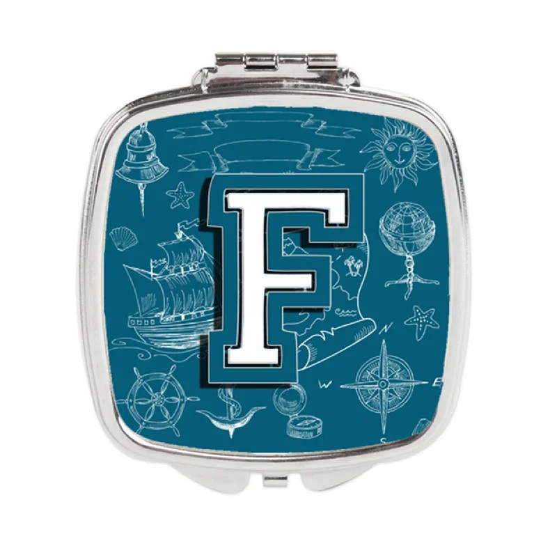 Carolines Treasures CJ2014-FSCM Letter F Sea Doodles Initial Alphabet Compact Mirror