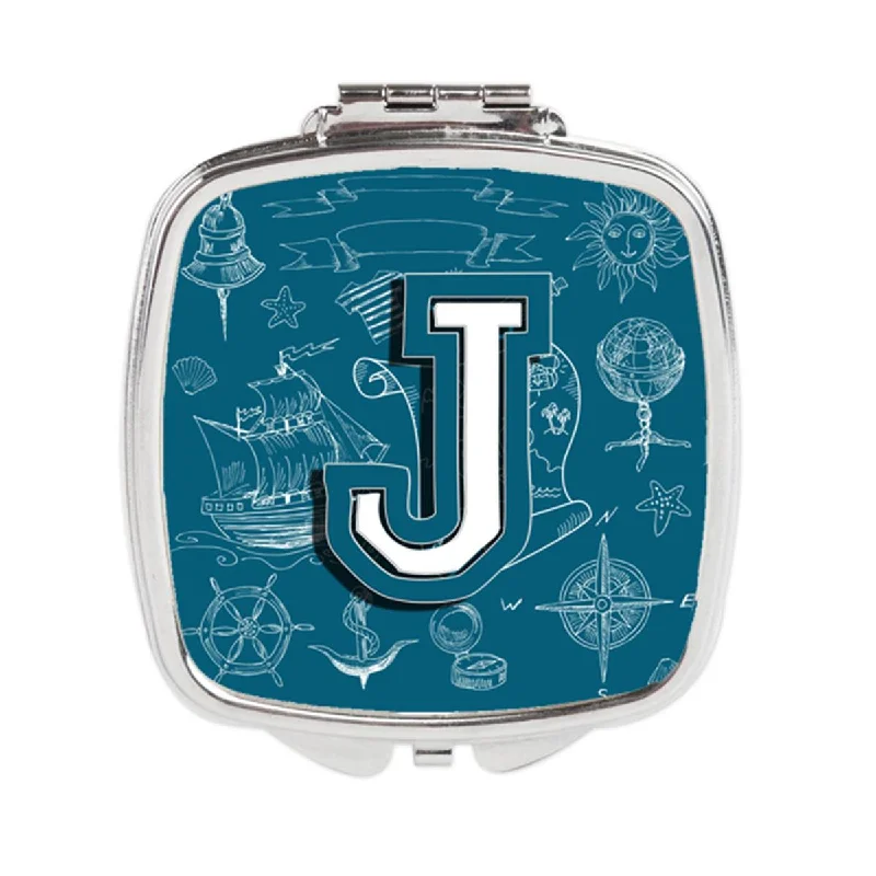 Carolines Treasures CJ2014-JSCM Letter J Sea Doodles Initial Alphabet Compact Mirror