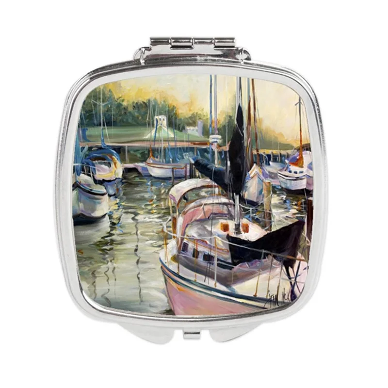 Carolines Treasures JMK1246SCM Black Sails Sailboats Compact Mirror