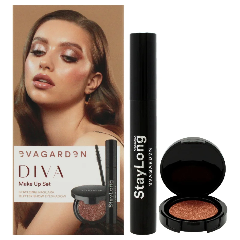 Diva Make Up Set by Evagarden for Women - 2 Pc 0.28 oz Staylong Mascara - 23, 0.08 oz Glitter Show Eye Shadow - 251 Think Pink