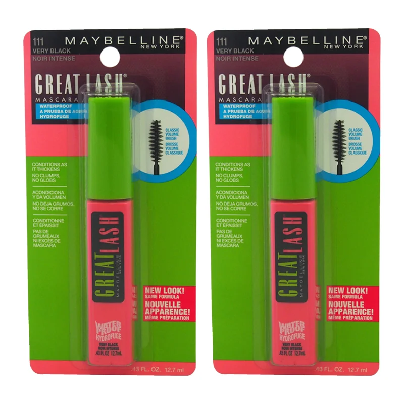 Great Lash Waterproof Mascara - # 111 Very Black by Maybelline for Women - 0.43 oz Mascara - Pack of 2