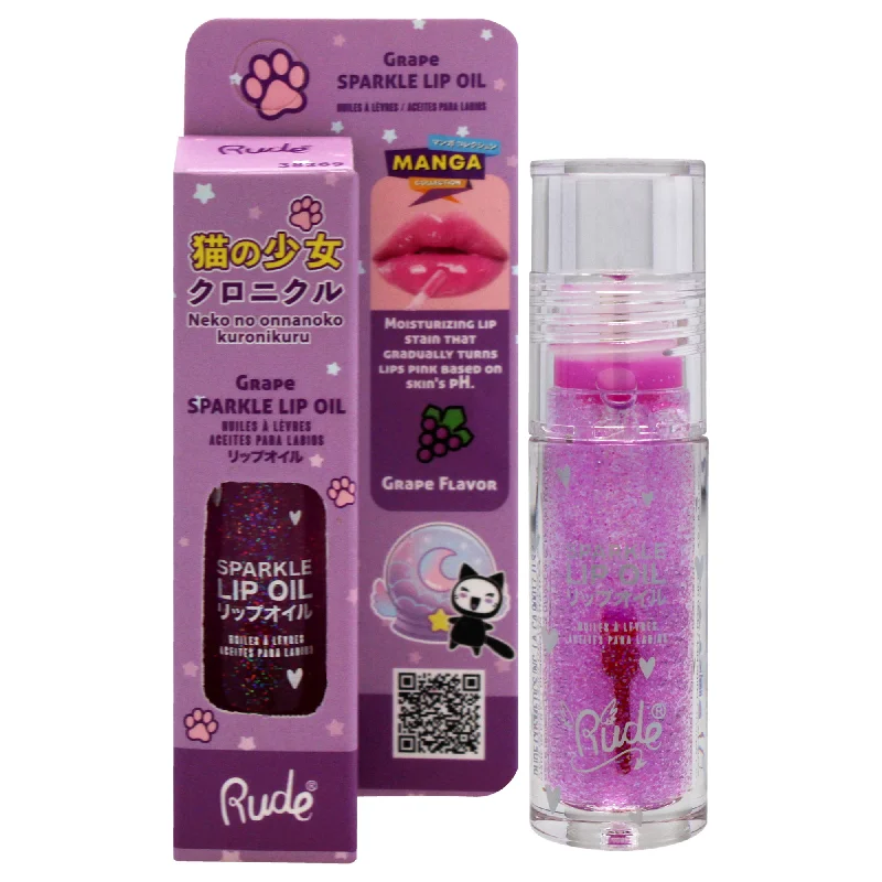 Manga Collection Sparkle Lip Oil - Grape by Rude Cosmetics for Women 0.14oz Lip Oil