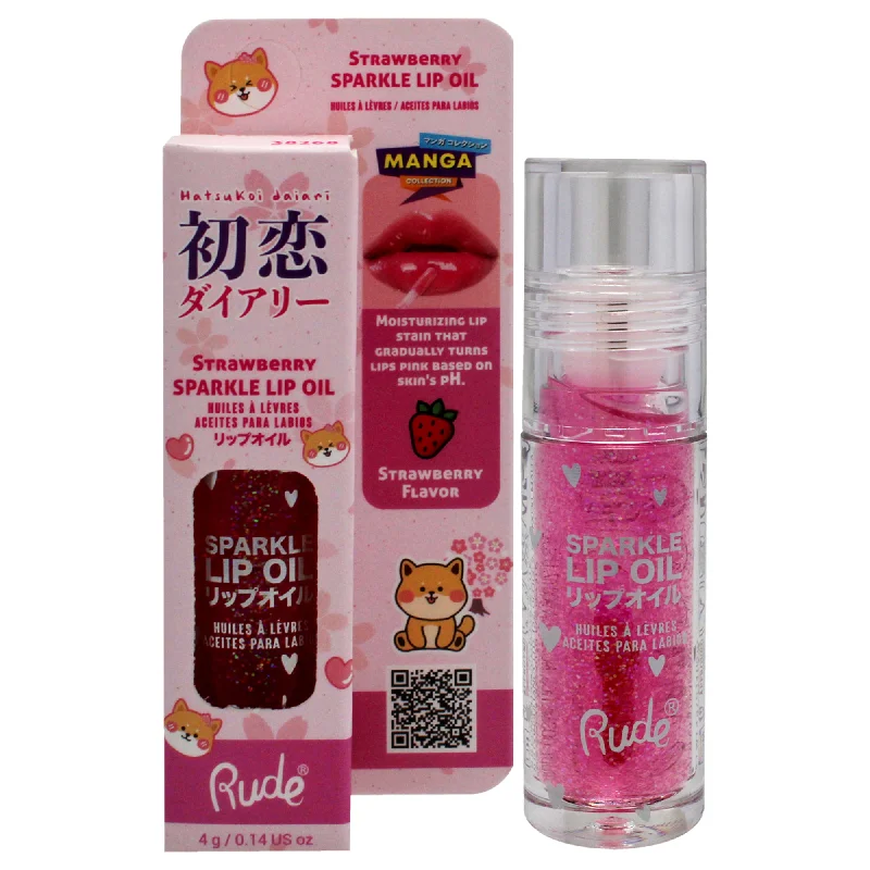 Manga Collection Sparkle Lip Oil - Strawberry by Rude Cosmetics for Women 0.14oz Lip Oil