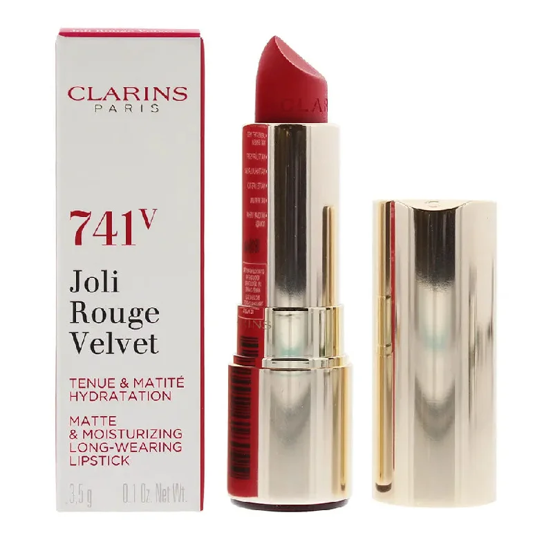 Clarins Joli Rouge Velvet Matte  Moisturizing Long Wearing Lipstick 741V Red Orange 3.5g